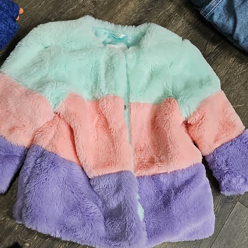 Cat & Jack Mint, Pink, and Purple Kids Faux Fur Jacket